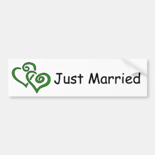 Double Green Hearts Just Married Bumper Sticker