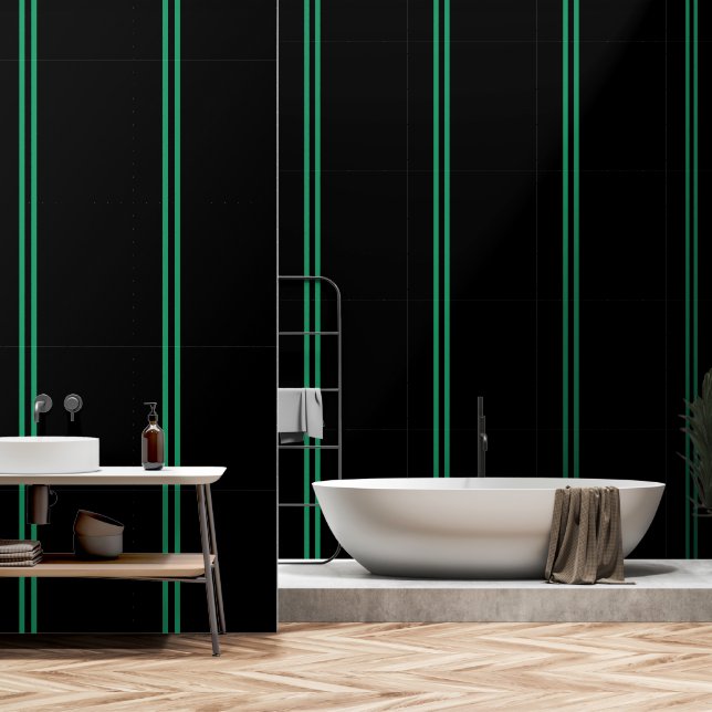 Double Green  Vertical Stripe Black   Wallpaper (Bathroom)