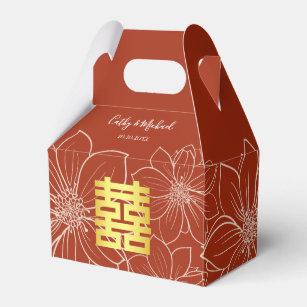 Double happiness boho red floral Chinese wedding Favour Box