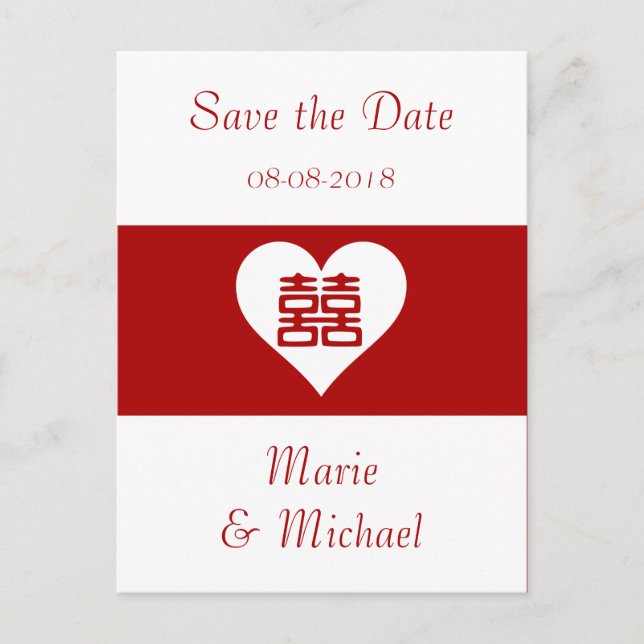 Double Happiness - Bold Red Heart Announcement Postcard (Front)