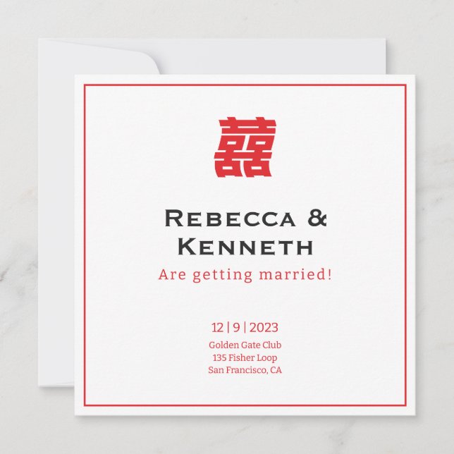 Double happiness Chinese American save the date Invitation (Front)