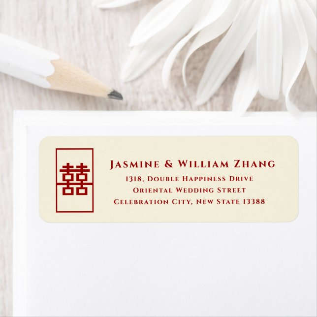 Double Happiness Chinese Wedding Address Labels (Insitu)