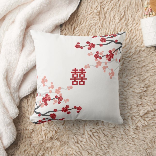 Double Happiness Chinese Wedding Cherry Blossoms Cushion (Blanket)