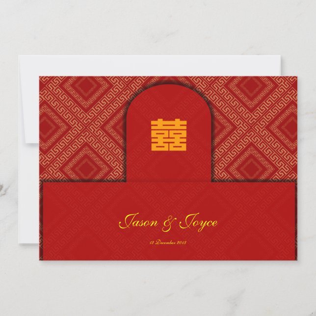 Double Happiness Chinese wedding RSVP invitations (Front)