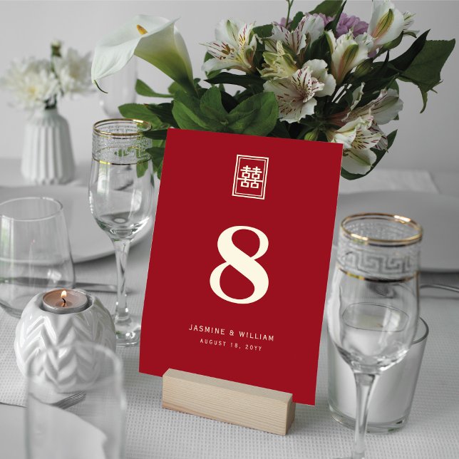Double Happiness Chinese Wedding Table Number Card (Creator Uploaded)