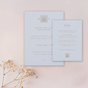 Double Happiness Dusty Blue & Gold Chinese Wedding Enclosure Card