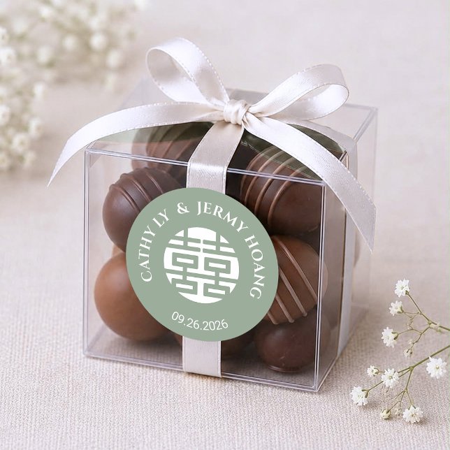 Double Happiness Dusty Green Wedding Sticker (Creator Uploaded)