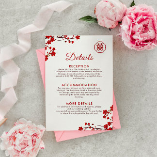 Double Happiness Elegant Chinese Wedding Details Enclosure Card