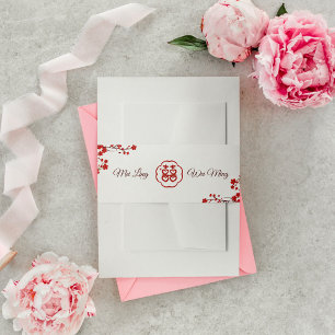 Double Happiness Elegant Chinese Wedding Invitation Belly Band
