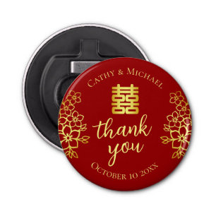 Double happiness floral thank you chinese wedding bottle opener