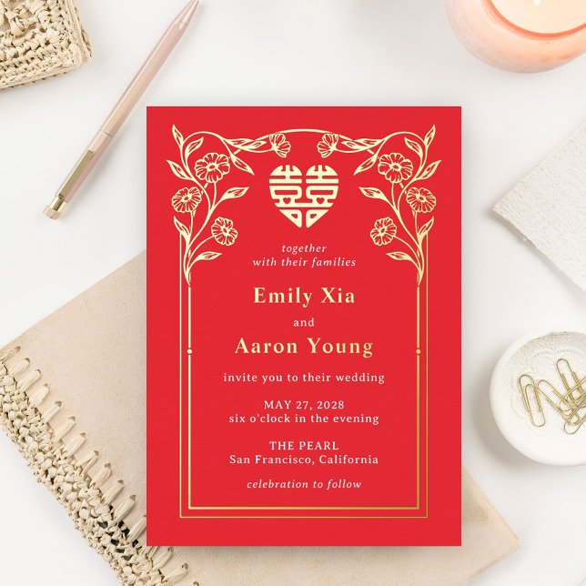 Double Happiness FOIL Chinese Wedding Invitation (Creator Uploaded)