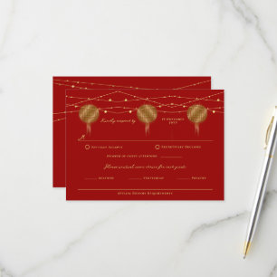 Double Happiness Golden Lanterns Chinese Wedding RSVP Card