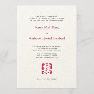 Double happiness hei red asian wedding invitation