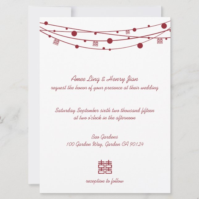Double Happiness Lanterns Chinese Wedding Invites (Front)