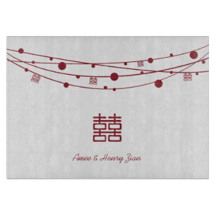 Double Happiness Lanterns Glass Cutting Board