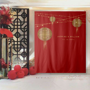 Double Happiness Lanterns Wedding Photo Backdrop Tapestry