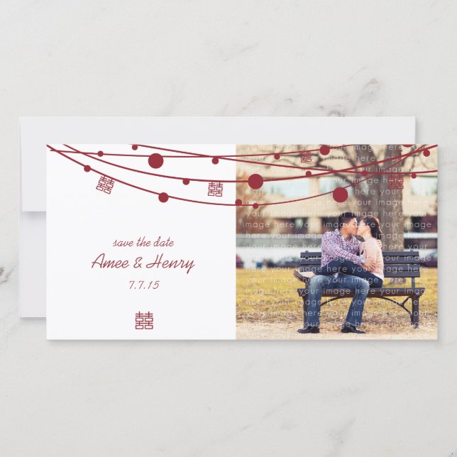 Double Happiness Lanterns Wedding Save the Date (Front)