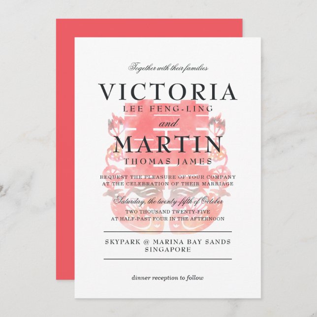 Double Happiness & Mandarin Ducks Chinese Wedding Invitation (Front/Back)