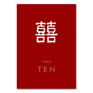 Double Happiness Modern Red Table Number Card
