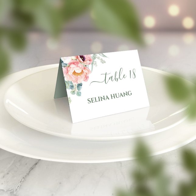 Double Happiness Peony Wedding Place Card (Creator Uploaded)