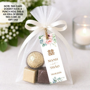 Double Happiness PeonyvWedding tag (1x3 inch)