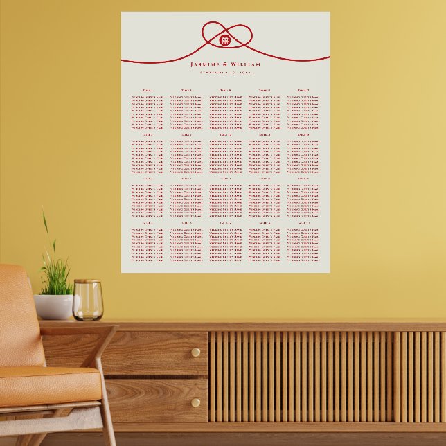 Double Happiness Red Knot Wedding Seating Chart (Living Room 2)