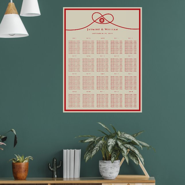 Double Happiness Red Knot Wedding Seating Chart (Living Room 1)