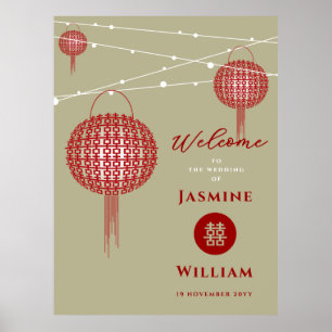 Double Happiness Red Lanterns Chic Chinese Wedding Poster
