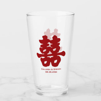 Double happiness red yellow Chinese hei wedding Glass