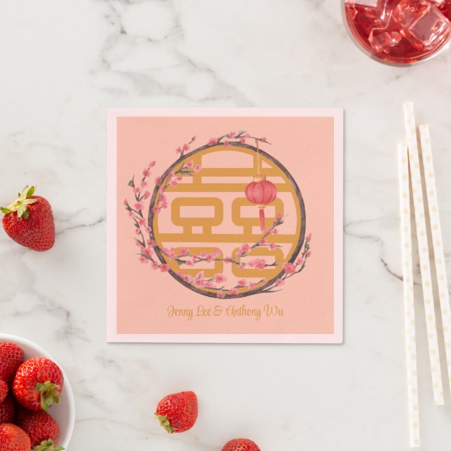 Double Happiness Sakura Chinese Wedding Napkin (Insitu)