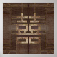 Double Happiness Symbol Geometric Gold on Wood