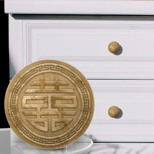 Double Happiness Symbol Gold Ceramic Knob