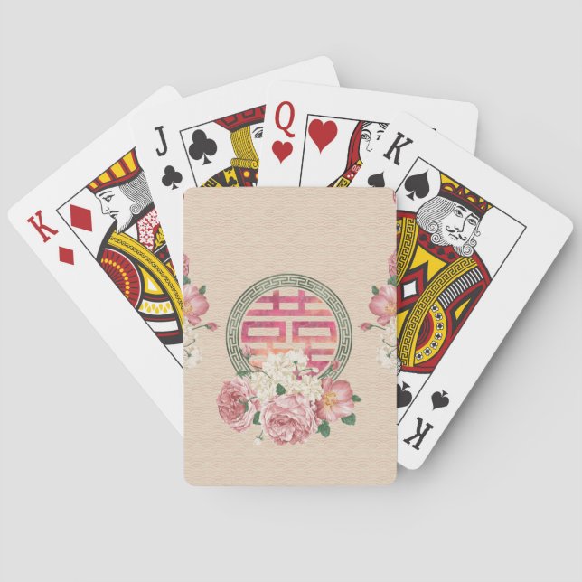 Double Happiness Symbol on Gentle Peony pattern Playing Cards (Back)