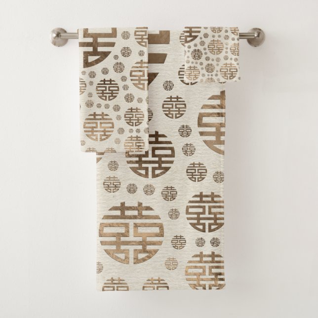 Double Happiness Symbol pattern - pastel gold Bath Towel Set (Insitu)