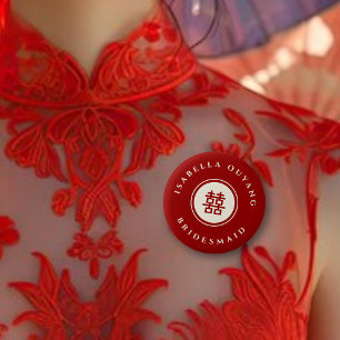 Double Happiness Team Bride Chinese Wedding Party 6 Cm Round Badge
