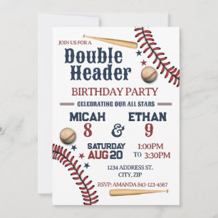 Double Header Baseball birthday invitation