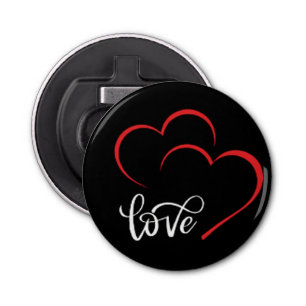Double Heart 'Love' Badge/Pin Button Bottle Opener