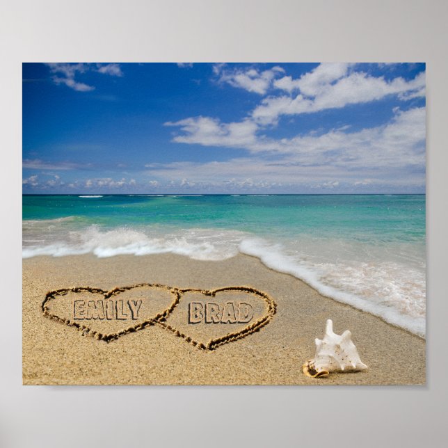 Double Heart Personalised Names In Sand Picture Poster (Front)