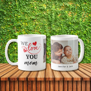 Double Heart We Love You Mom Photo Coffee Mug