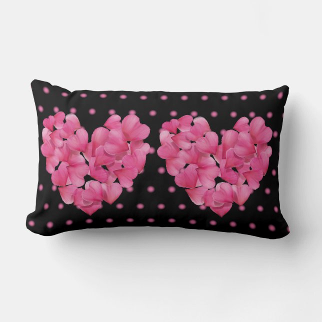 Double Hearts, double sided Pink blush rose petal Lumbar Cushion (Front)
