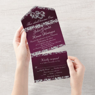 Double Hearts & Glitter - Purple All In One Invitation