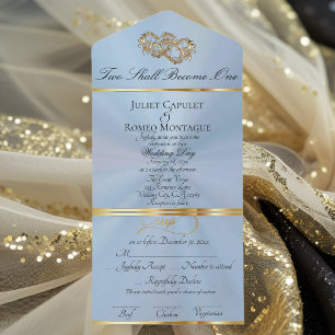 Double Hearts - Pastel Blue/Gold All In One Invitation