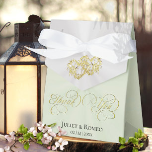 Double Hearts Thank You- Sage/Gold Favour Box