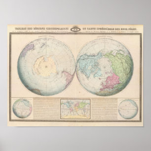 Double Hemisphere Map of the World Poster