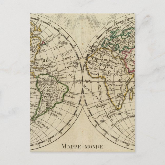 Double hemisphere map postcard (Front)