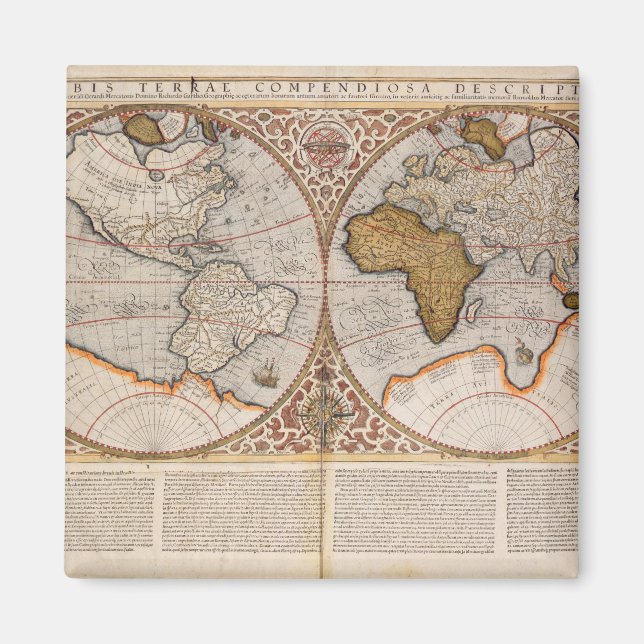 Double Hemisphere World Map, 1587 Magnet (Front)