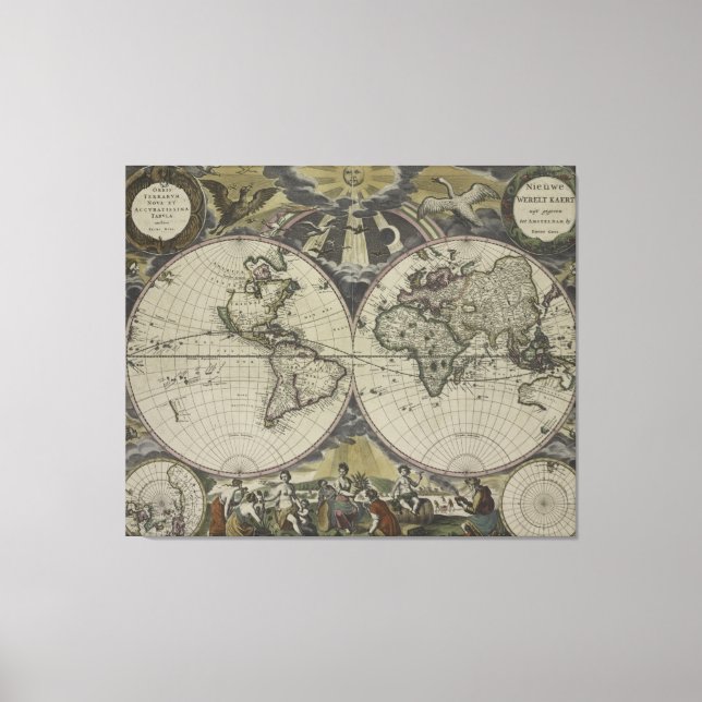 Double Hemisphere World Map | 1672 Canvas Print (Front)