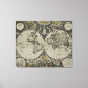 Double Hemisphere World Map   1672 Canvas Print