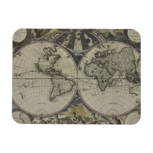 Double Hemisphere World Map 1672 Magnet