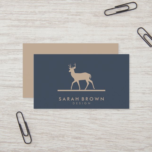 Double Horn navy Deer Business Card (Front/Back In Situ)